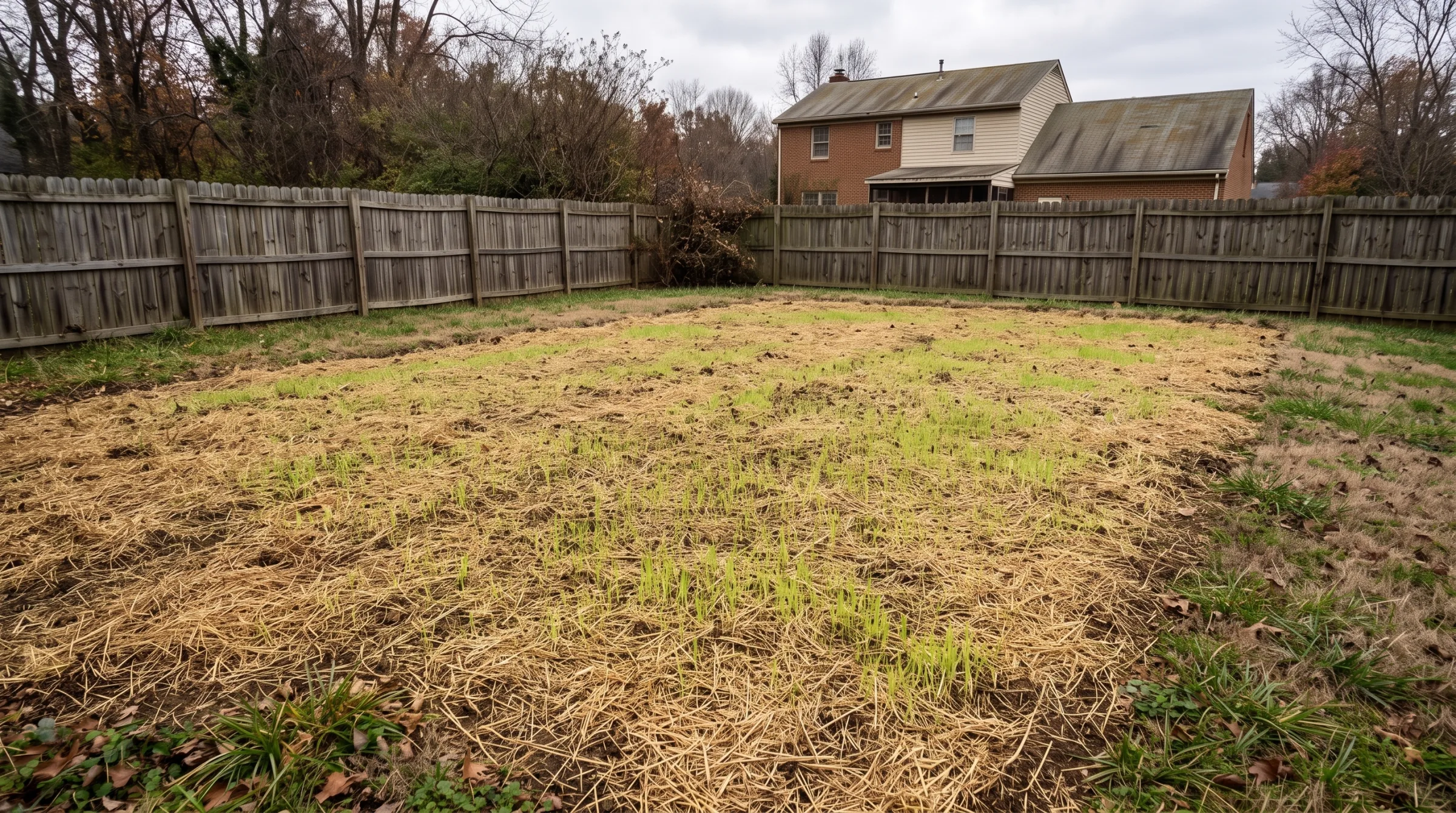 Backfilled backyard with fresh lawn after pool removal in Prince William County