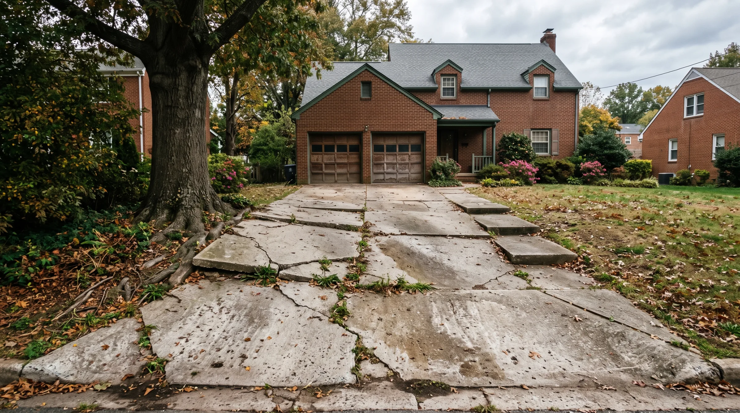 Heaved and cracked concrete driveway before removal in Woodbridge, VA